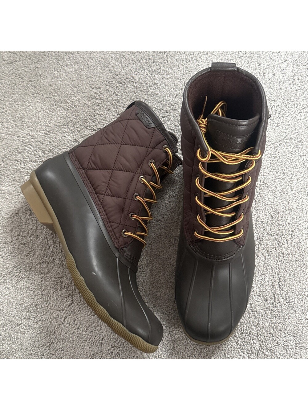 Sperry Snow Boots STS24866 Brown Waterpoof Rubber Soles Topsider Lace Up Accents